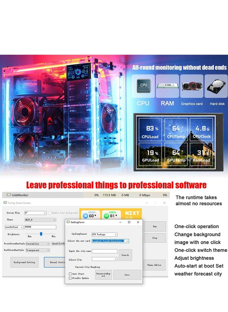 Generic - 3.5 inch IPS USB Mini Screen AIDA64 PC CPU RAM HDD Temp Monitor Portable, Mini Monitor Sensor Panel Temperature Display Type C Sub Screen - Image 1