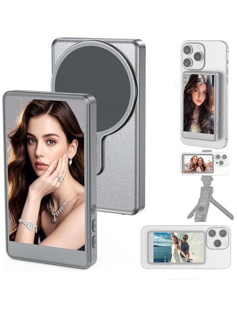 Magnetic Selfie Monitor Screen for iPhone & Android – 1800mAh Battery, Bluetooth Remote, 3-Level Brightness, Wide Screen Mode – Use Rear Camera for Vlogs, Selfies, Live Streaming, TikTok
