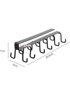Generic Kitchen Mug Hanger - Metal Mug Rack with Hooks for Under Cabinet Mounting (Black) - Cup Holder Wall Mount Kitchen Shelf Hanging Mug Holder - Under Cabinet Mug Holder Hooks for Coffee Mugs No Drilling Kitchen Tools for Cup and Utensil Storage - Modern Double Mug Rack Under Cabinet for Kitchen - Hassle Free Installation - Hook for Organizing Mugs and Spoons  - Image 3