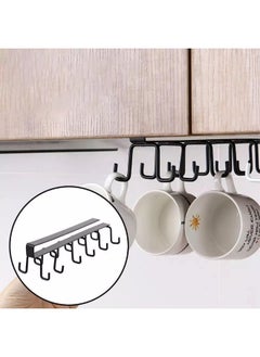 Generic Kitchen Mug Hanger - Metal Mug Rack with Hooks for Under Cabinet Mounting (Black) - Cup Holder Wall Mount Kitchen Shelf Hanging Mug Holder - Under Cabinet Mug Holder Hooks for Coffee Mugs No Drilling Kitchen Tools for Cup and Utensil Storage - Modern Double Mug Rack Under Cabinet for Kitchen - Hassle Free Installation - Hook for Organizing Mugs and Spoons  - Image 4
