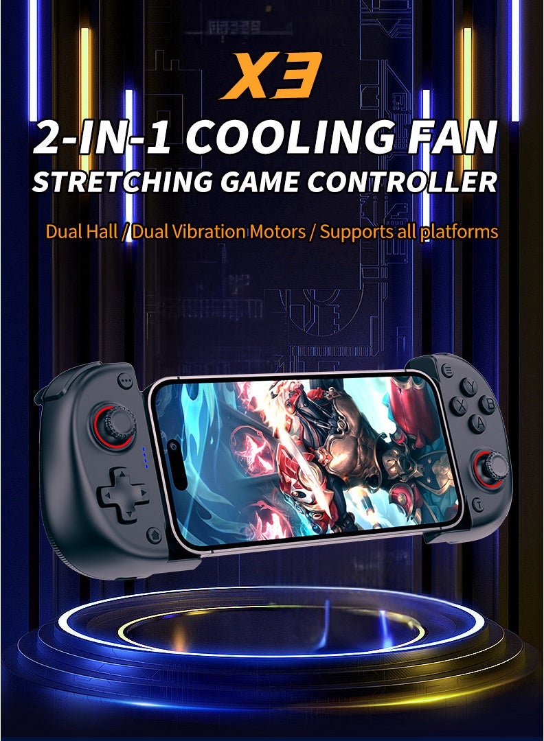 general Classic Stretching Gamepad X3 Cooling Fan Gaming Controller Stretching:127~180mm/5-7.1inch for Nintendo Switch/Windows/Android V3 Direct Mode /iOS 13.4 or above Mac OS MFI Mode/Android Phone Tablet Standard HID Mode with Hall Joystick, Linear Hall Trigger, Dual Vibration Motor, 370mAh Lithium Battery Play 10 Hours - Image 2