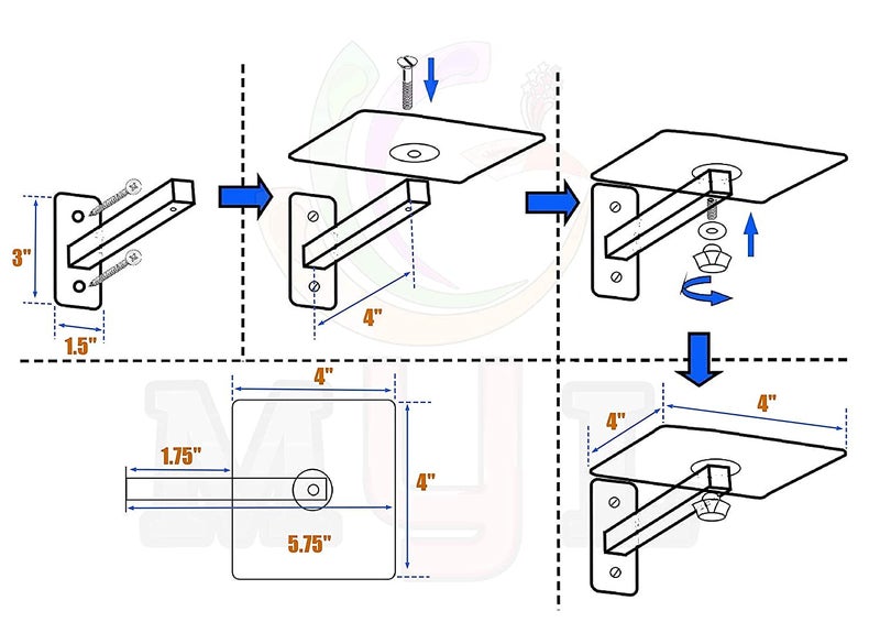 Audiovan Shelf Speaker Wall Mount, Speaker Stand, Speaker Wall Mount (4 x 4 Inches) 4 Pcs Pack - Image 3