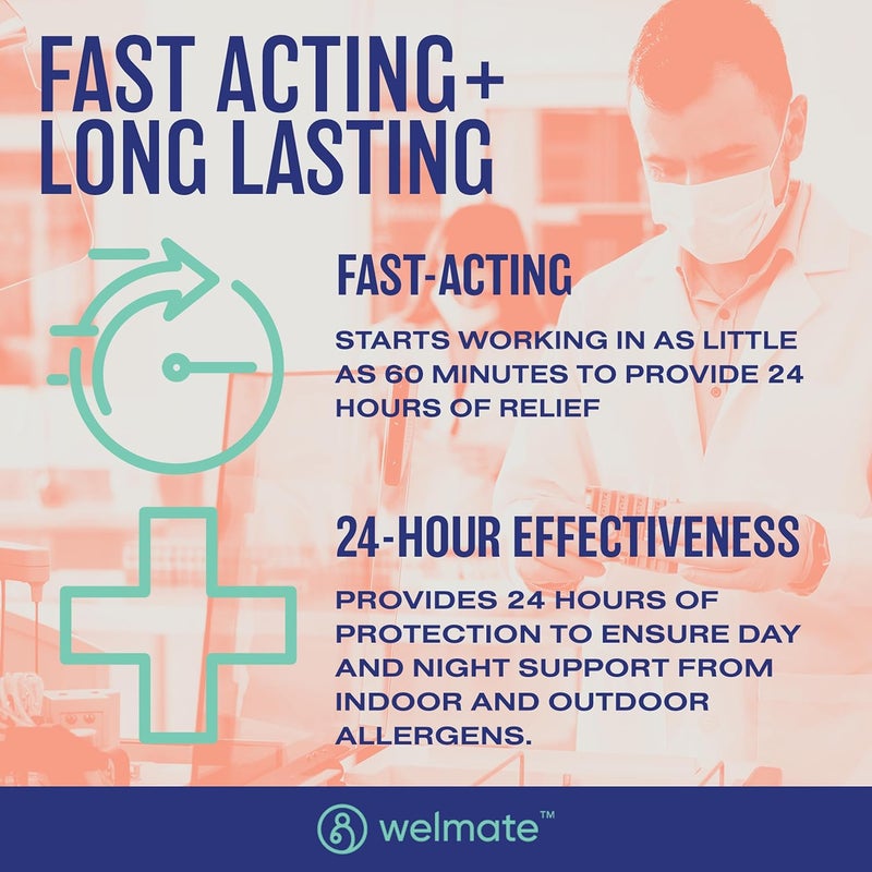 WELMATE  Allergy Relief  Loratadine 10 mg  24 Hour Relief Antihistamine  Non Drowsy  Runny Nose  Sneezing  Itchy Nose  Throat  Watery Eyes  Indoor  Outdoor Allergy Medication  365 Count - Image 4