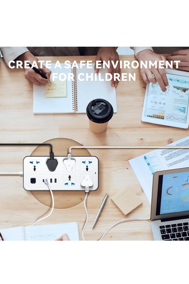 2 متر الامتداد الشامل الرصاص مع متعدد الوظائف المملكة المتحدة القابس 3 دبوس منفذ مع 6 عصابة 3 USB منفذ 1 Type-C منفذ 2M الكهربائية مقبس قطاع من المطبخ المنزلي والمكتب 2 متر أبيض - Image 3