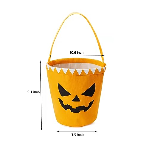 Ouksma 2 Pcs Canvas Halloween Trick or Treat Buckets Halloween Candy Snack Baskets Pumpkin Face Candy Holder with Handle for Halloween Party Favor Supplies (Pumpkin Face/Little Pumpkin) - Image 2