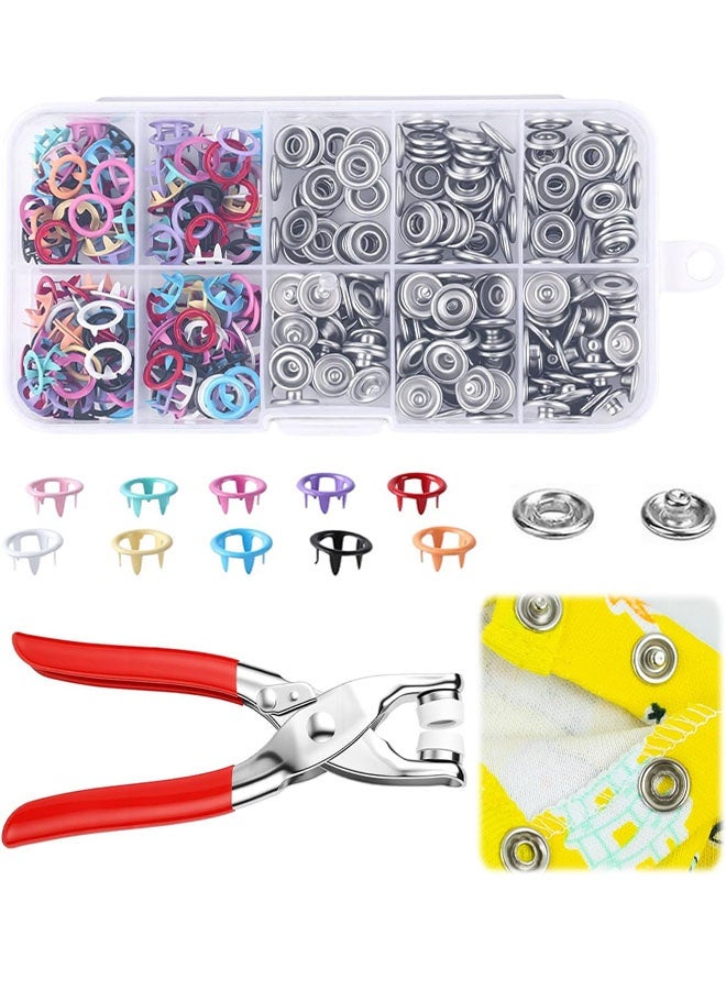 Snap Button Kit 100 Set, 9.5mm Snap Fasteners Kit with Pliers, Sewing Kit with Metal Buttons, Button Installer for Clothing, for DIY Crafts Sewing Fabric Clothes Bag Jean - Image 1