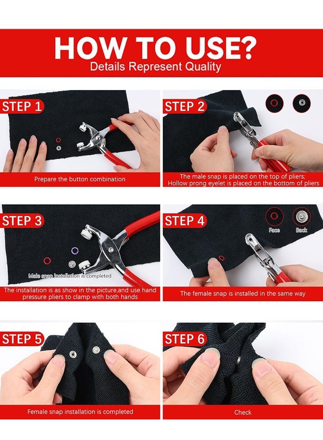 Snap Button Kit 100 Set, 9.5mm Snap Fasteners Kit with Pliers, Sewing Kit with Metal Buttons, Button Installer for Clothing, for DIY Crafts Sewing Fabric Clothes Bag Jean - Image 3