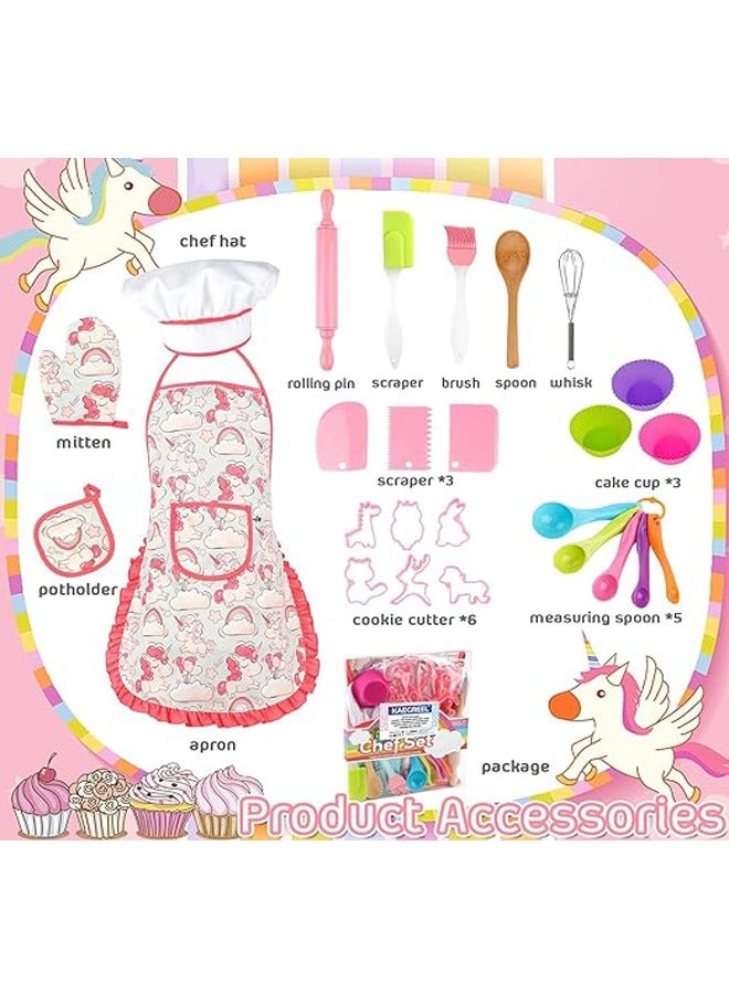 NIBEMINENT Kids Baking Chef Set with Unicorn Apron and Mitt, 26pcs Kid Cooking Set with Chef Hat Spoons Whisk, Baking Mods, Chef Dress Up Role Play Gifts for Girls Boys Aged 3 4 5 6 7 8 - Image 3