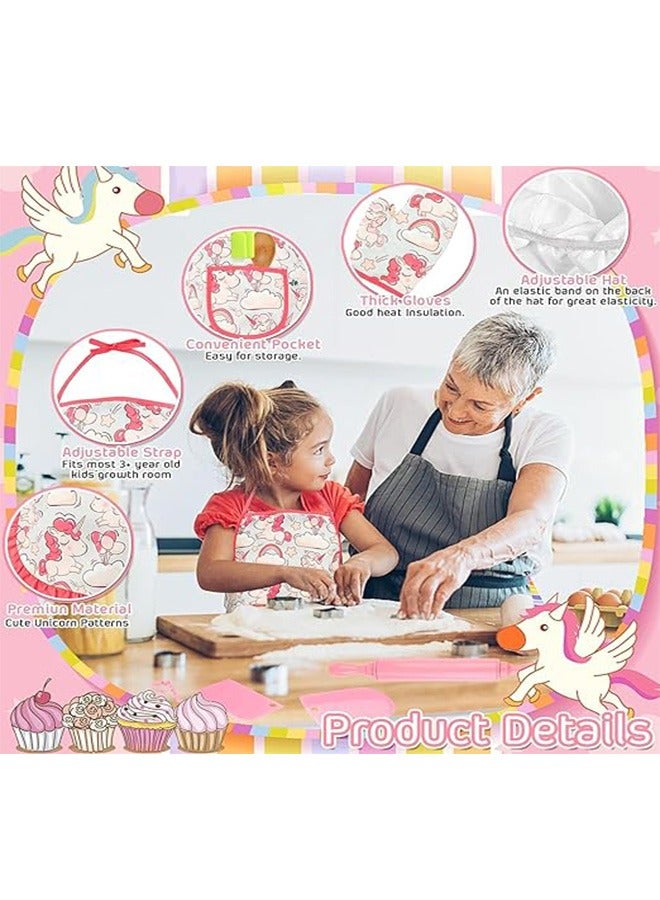 NIBEMINENT Kids Baking Chef Set with Unicorn Apron and Mitt, 26pcs Kid Cooking Set with Chef Hat Spoons Whisk, Baking Mods, Chef Dress Up Role Play Gifts for Girls Boys Aged 3 4 5 6 7 8 - Image 4
