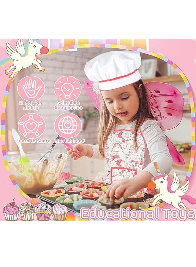 NIBEMINENT Kids Baking Chef Set with Unicorn Apron and Mitt, 26pcs Kid Cooking Set with Chef Hat Spoons Whisk, Baking Mods, Chef Dress Up Role Play Gifts for Girls Boys Aged 3 4 5 6 7 8 - Image 2