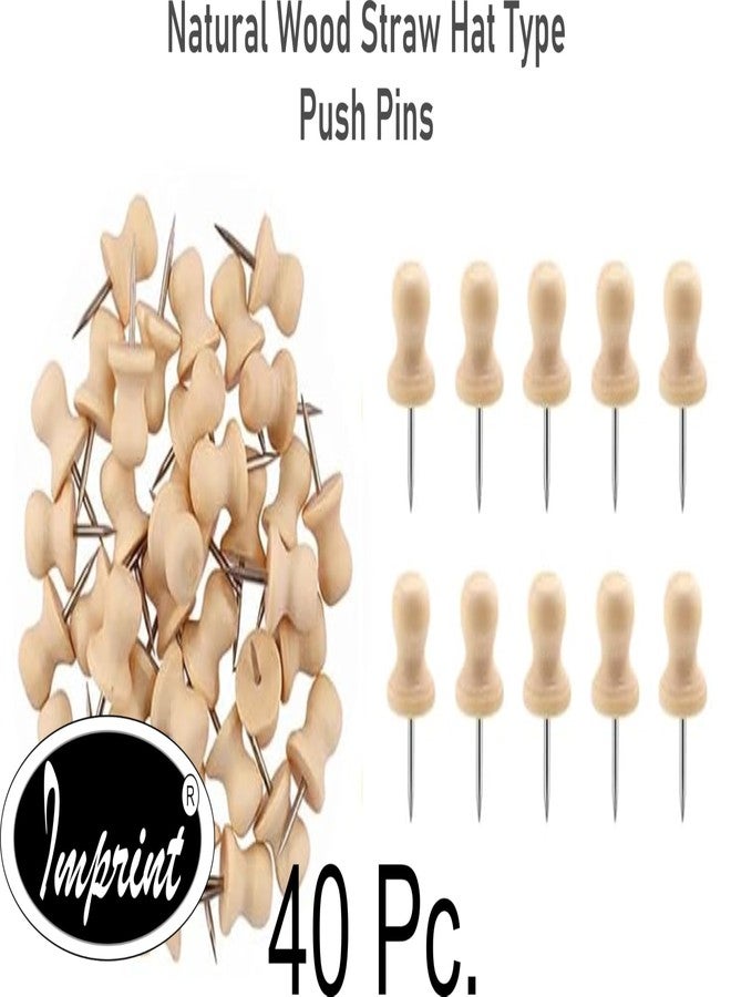 إمبرينت دبابيس خشبية على شكل قبعة قش من إمبرينت، دبوس رسم، دبوس خريطة العالم، دبوس خريطة، دبوس لوحة إعلانات، دبوس لوحة فلين - عبوة من 40 قطعة - Image 3