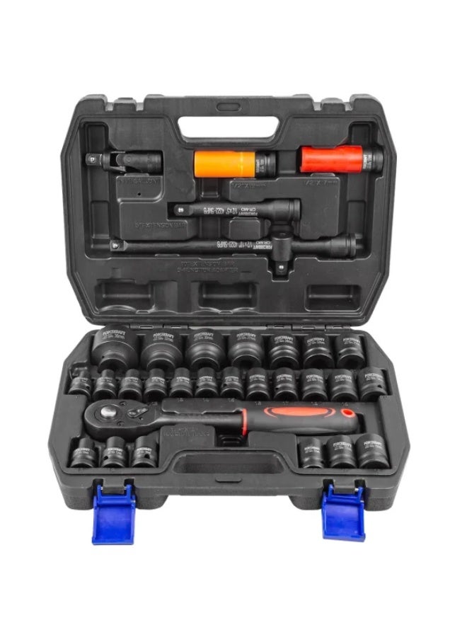 FORCEKRAFT Air Impact Socket Wretch Set 32pcs, 1/2", 6 point: 8-32mm, 12point: 10,12,14,15,17,19,36mm, Cr-Mo - Image 2