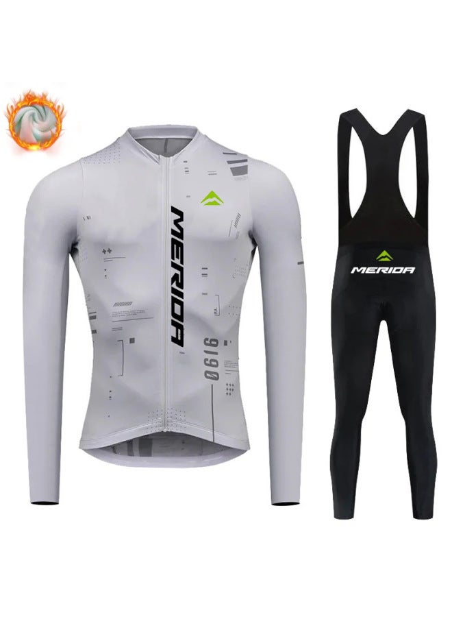 Winter Fleece-lined Warm Bicycle Riding Suit Silicone Sponge Cushion High Elastic Quick-drying Men's Riding Strappy Pants