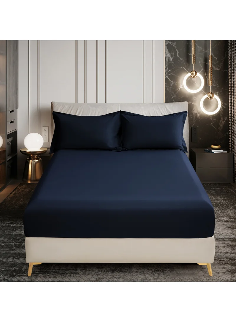 Donetella Bedding Fitted Sheet - Fits 200x200 Cm For Super King Bed - 3 Pcs (1 Fitted Sheet and 2 Pillowcases) - 35 Cm Deep Pocket - Solid Bed Sheet