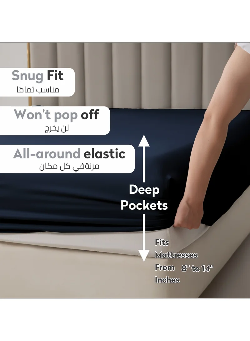 Donetella Bedding Fitted Sheet - Fits 200x200 Cm For Super King Bed - 3 Pcs (1 Fitted Sheet and 2 Pillowcases) - 35 Cm Deep Pocket - Solid Bed Sheet