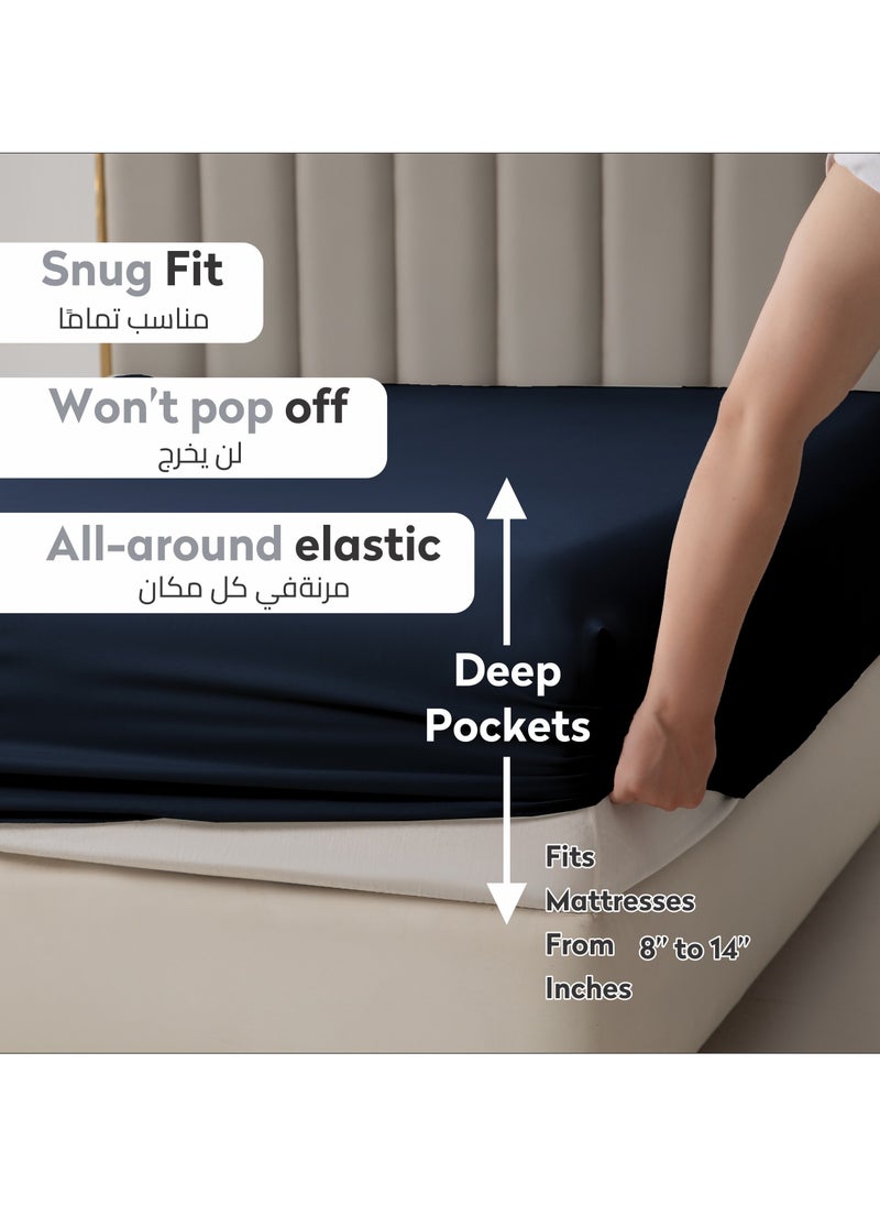 Donetella Bedding Fitted Sheet - Fits 200x200 Cm For Super King Bed - 3 Pcs (1 Fitted Sheet and 2 Pillowcases) - 35 Cm Deep Pocket - Solid Bed Sheet  - Image 2