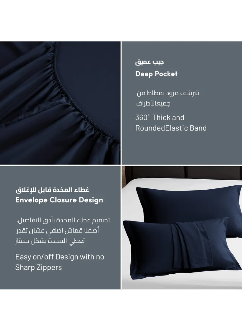 دوناتيلا طقم شرشف مطاط 3 قطع مزدوج 200×203 سم 35 سم فائق النعومة لون كحلي