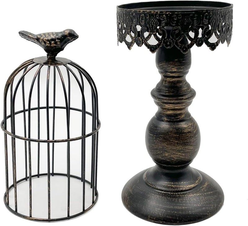 Zalaxt Retro Shabby Candle Holder, Decorative Birdcage Candle Holder Vintage Metal Candlestick for Wedding ,Party Vintage Gothic Decor,Victoriana Decor ,Home Decor Black 15 Inch - Image 3