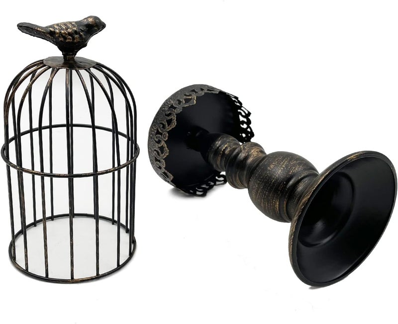 Zalaxt Retro Shabby Candle Holder, Decorative Birdcage Candle Holder Vintage Metal Candlestick for Wedding ,Party Vintage Gothic Decor,Victoriana Decor ,Home Decor Black 15 Inch - Image 4