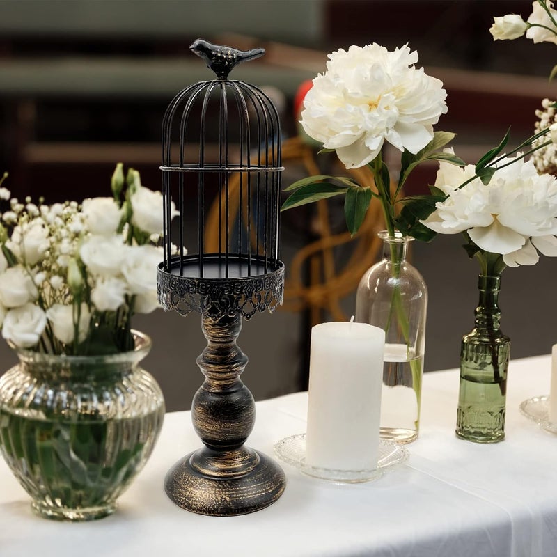 Zalaxt Retro Shabby Candle Holder, Decorative Birdcage Candle Holder Vintage Metal Candlestick for Wedding ,Party Vintage Gothic Decor,Victoriana Decor ,Home Decor Black 15 Inch - Image 1