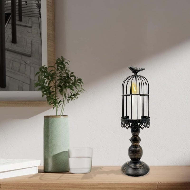 Zalaxt Retro Shabby Candle Holder, Decorative Birdcage Candle Holder Vintage Metal Candlestick for Wedding ,Party Vintage Gothic Decor,Victoriana Decor ,Home Decor Black 15 Inch - Image 2