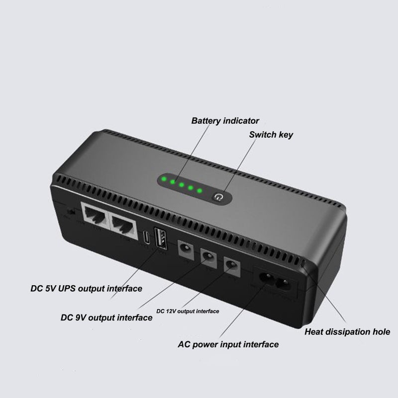 UPS 10400mAh High Capacity Battery - Dual Input Options Flexible Power Backup Wide Voltage Output for Home Network Devices, Routers, Modems During Power Outages - Image 3