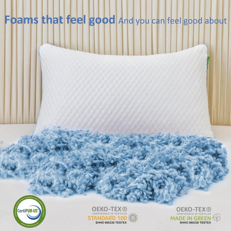 Friendriver Shredded Memory Foam Pillows for Sleeping 2 Pack - Cooling Bed Pillows Standard Size Set of 2 - Firm Pillow for Side and Back Sleepers Adjustable Gel Pillow with Removable Cover - Image 4