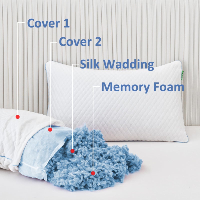 Friendriver Shredded Memory Foam Pillows for Sleeping 2 Pack - Cooling Bed Pillows Standard Size Set of 2 - Firm Pillow for Side and Back Sleepers Adjustable Gel Pillow with Removable Cover - Image 3