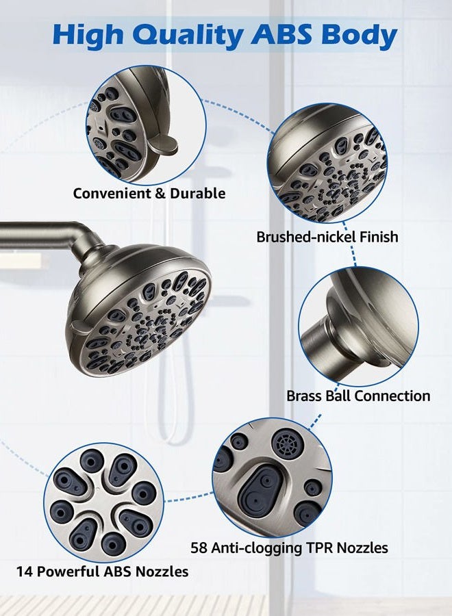 VMASSTONE High Pressure Shower Head 4.7" Rain Fixed Showerhead 7-Spray Setting with Adjustable Brass Swivel Ball Joint - Excellent Replacement for Your Bath Shower Head (FM-001 Brushed Nickel) - Image 4