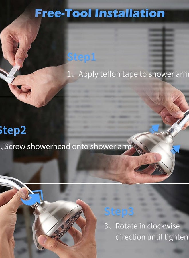 VMASSTONE High Pressure Shower Head 4.7" Rain Fixed Showerhead 7-Spray Setting with Adjustable Brass Swivel Ball Joint - Excellent Replacement for Your Bath Shower Head (FM-001 Brushed Nickel) - Image 5