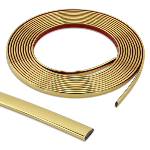 Lunghaa Peel and Stick Shiny Gold Finish Molding Trim, 196.8" x 0.31" Flexible Decoration Strip for Wall, Tile Edge, Mirror, Cabinet, Furniture and DIY Home Decor - Image 1