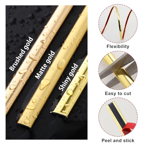 Lunghaa Peel and Stick Shiny Gold Finish Molding Trim, 196.8" x 0.31" Flexible Decoration Strip for Wall, Tile Edge, Mirror, Cabinet, Furniture and DIY Home Decor - Image 2