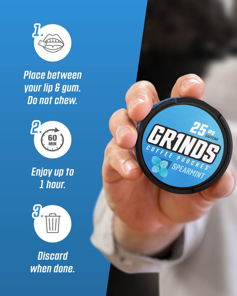 GRINDS Coffee Pouches | New 6 Can Sampler | Wintergreen, Spearmint, Cinnamon Roll | 2X Caffeine: Mocha, Sweet Mint, New Orleans | Tobacco & Nicotine Free - Image 5