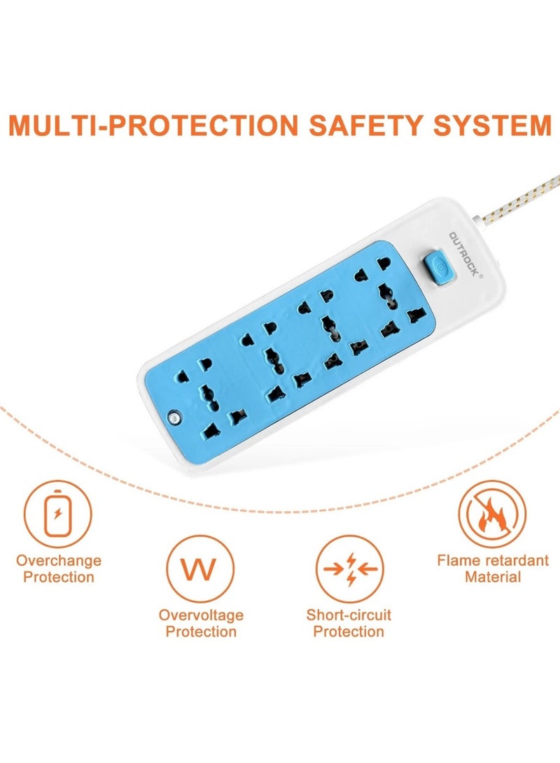Universal 8-Outlet Power Strip – 4 UK 3-Pin Sockets & 4 Multi-Standard Outlets, 2M Extension Cord, Durable Extension Lead for Home, Office & Travel  - Image 2