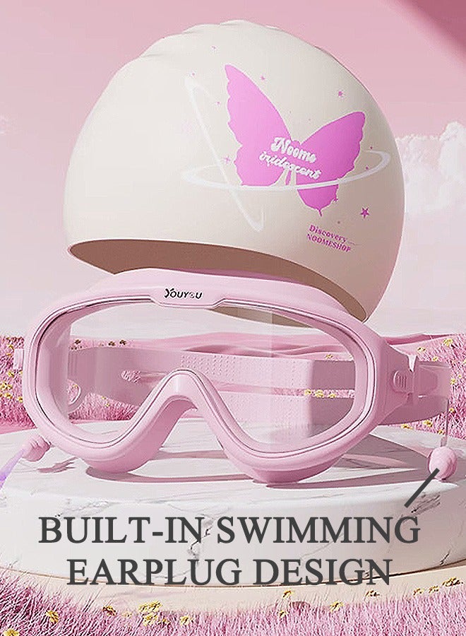 YouYou Swim Goggles with Swimming Cap, No Leaking Anti-Fog Pool Goggles with UV Protection 180°, Wide Field of vision Swimming Goggles (Pink) - Image 1