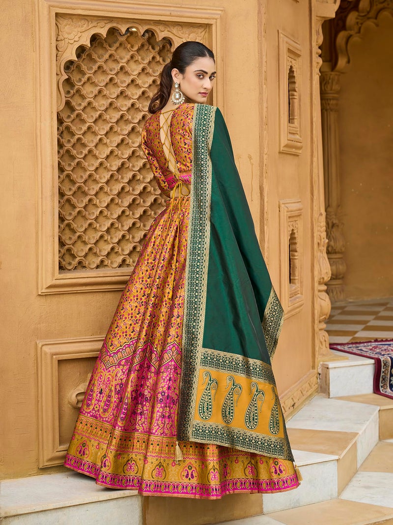 PURVAJA Women's Kanjiwaram Semi-Stitched Lehenga choli (Nadira-Yellow_Free Size) - Image 3