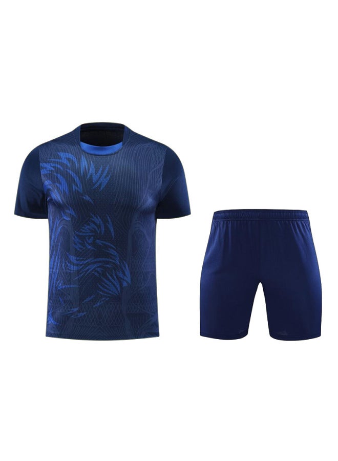 Navy Blue Soccer Jersey Short Sleeve Quick Dry Summer Sports Training Suit for Adults & Children