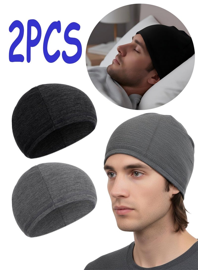 2 PCS Men Wave Caps, Black & Dark Gray Elastic Stocking Bonnets, Breathable Reusable Caps Over Durag for 360 540 720 Waves & Sleeping Hair Care - Image 1