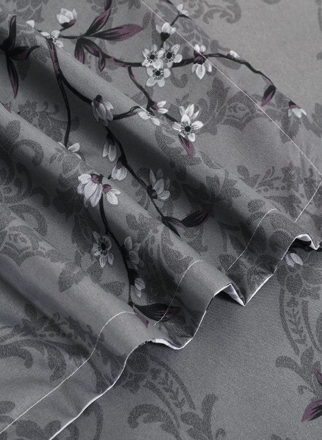 YEPINS Soft Bedding Duvet Cover Set with Zipper Closure and Corner Ties, Branch Floral and Paisley Printed Pattern, Reversible Design, Grey and White- Brushed Microfiber King Size - Image 5
