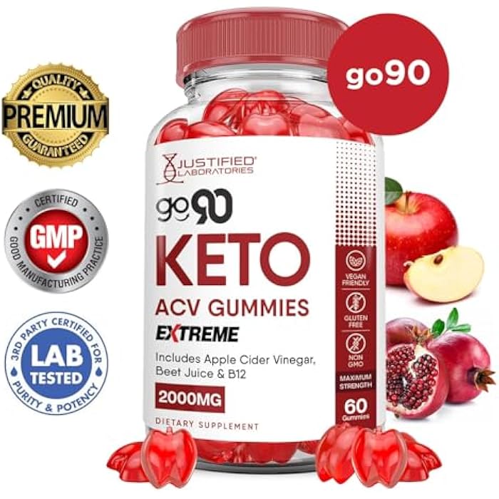 Justified Laboratories Go 90 Keto ACV Gummies Extreme 2000MG Go90 Keto Gummies Apple Cider Vinegar Formulated with Pomegranate Beet Juice Powder B12 Vegan Non GMO 60 Gummys - Image 3