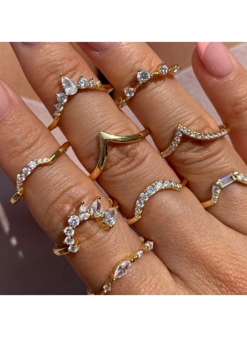 LAVEEN JEWELLERY V-Shaped Stacking Ring | Tarnish Free 18K Gold or Rhodium Plated Ring | 925 Sterling Silver with Round & Pear-Cut Cubic Zirconia, 18K Gold or Rhodium Plating, Stackable Design - Image 3