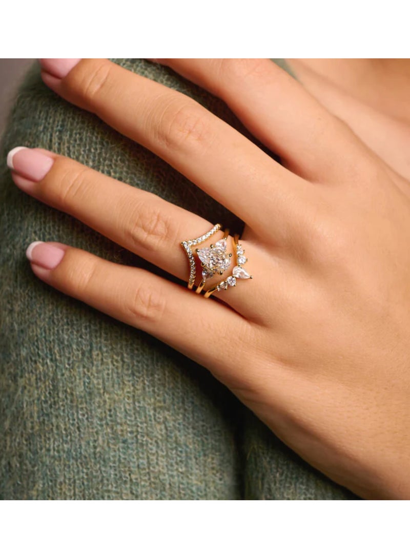 LAVEEN JEWELLERY V-Shaped Stacking Ring | Tarnish Free 18K Gold or Rhodium Plated Ring | 925 Sterling Silver with Round & Pear-Cut Cubic Zirconia, 18K Gold or Rhodium Plating, Stackable Design - Image 2