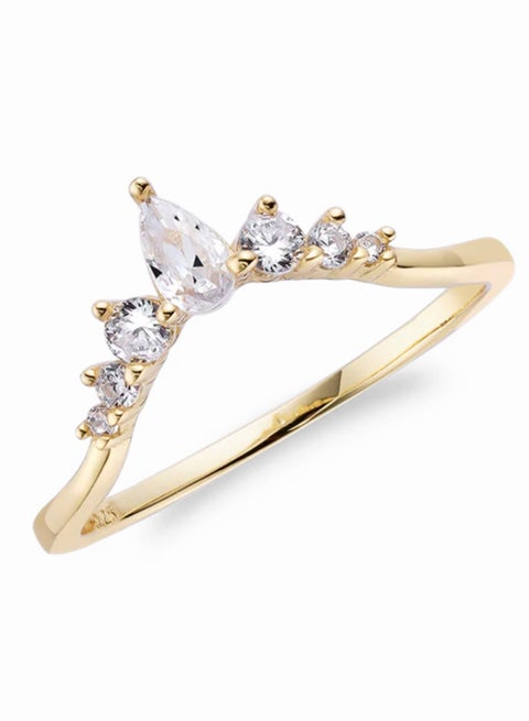 V-Shaped Stacking Ring | Tarnish Free 18K Gold or Rhodium Plated Ring | 925 Sterling Silver with Round & Pear-Cut Cubic Zirconia, 18K Gold or Rhodium Plating, Stackable Design