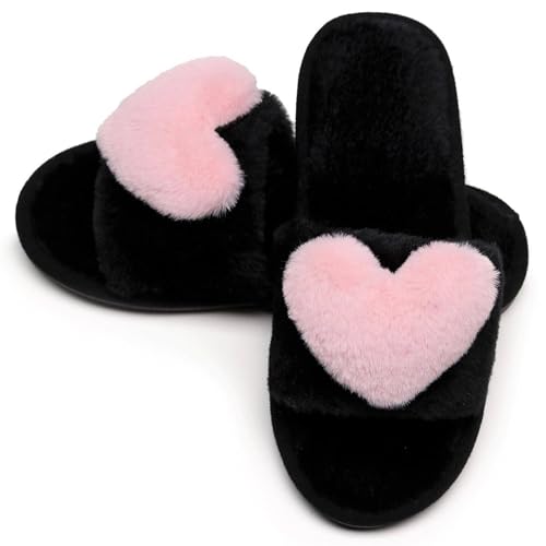 Crazy Lady Women's LOVE Slippers Fuzzy Fluffy Memory Foam House Shoes Open Toe Indoor and Outdoor (01/Pink, 6-7 M US) - Image 1