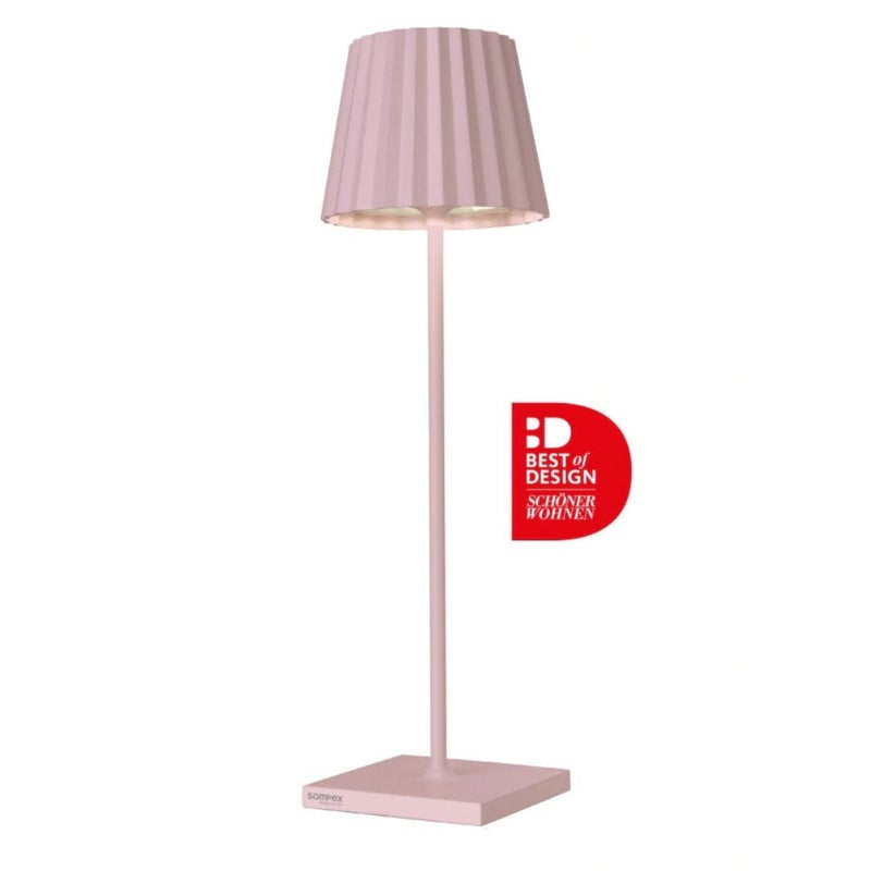 Sompex Troll 2.0 LED Table Lamp | IP54 (splash and dust proof) | 2 warm white light colours | Stepless touch dimmer | Wireless Indoor & Outdoor | Aluminium | Brightness memory | H 38 cm - Pink - Image 1