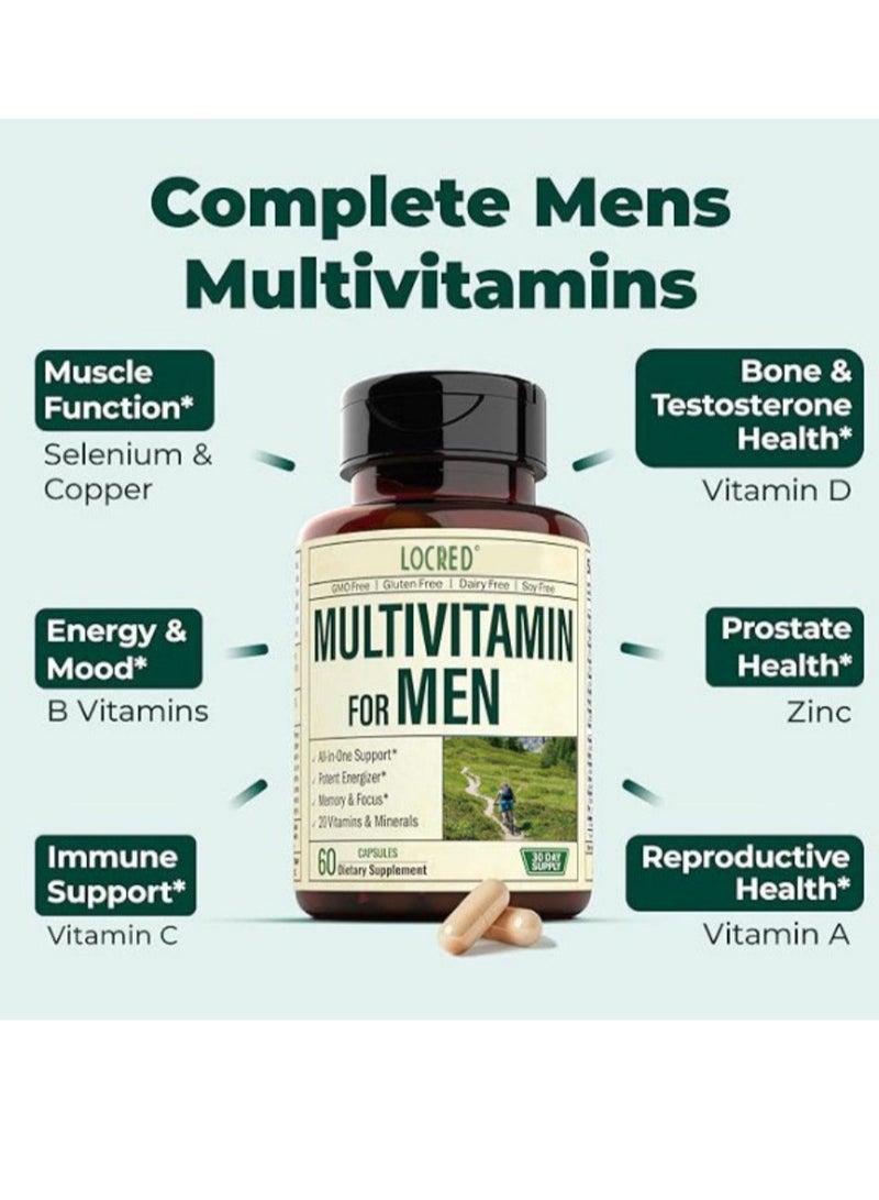 locred Multivitamin for Men - Daily Men's Multivitamins Supplement with Vitamin A, Vitamin C, Vitamin D, Vitamins E & B12, Zinc, Calcium, Magnesium & More for Energy and Immune Health Support. 30 Day Supply - Image 2