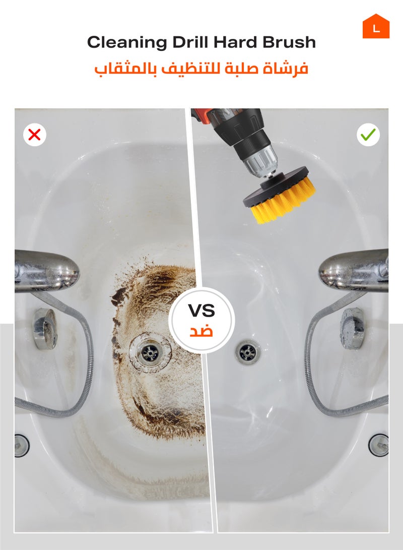 لوازم طقم فرشة تنظيف دريل 4 بوصة مكون من 3 قطع مع شعيرات نايلون قوية وقاعدة تثبيت سريعة - مثالية لتنظيف الفواصل والبلاط والأحواض وأرضيات الحمام والمطابخ والسياراتv - Image 3