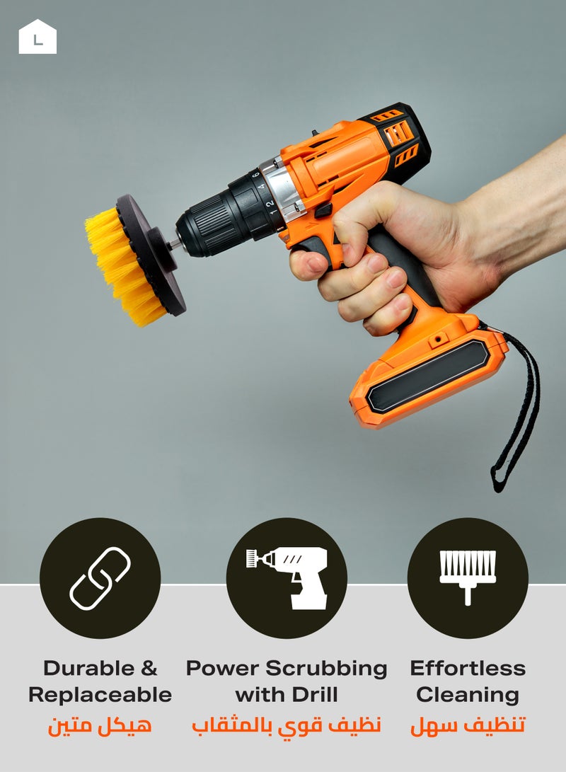 لوازم طقم فرشة تنظيف دريل 4 بوصة مكون من 3 قطع مع شعيرات نايلون قوية وقاعدة تثبيت سريعة - مثالية لتنظيف الفواصل والبلاط والأحواض وأرضيات الحمام والمطابخ والسياراتv - Image 4