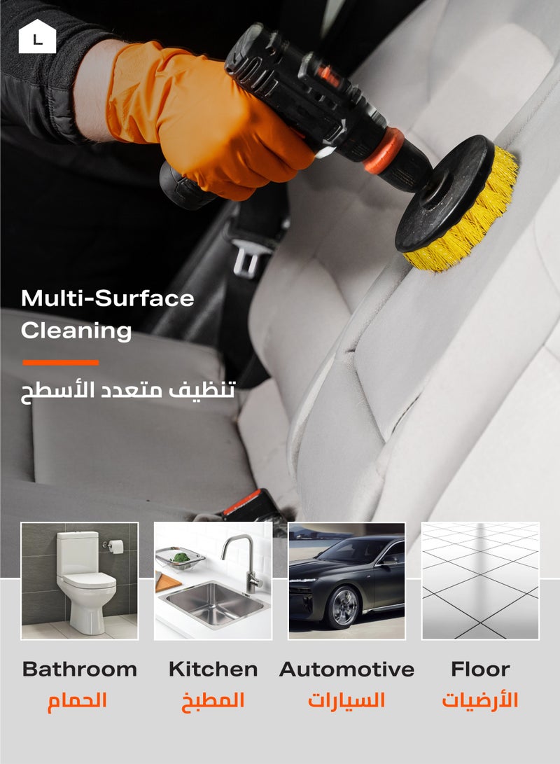 لوازم طقم فرشة تنظيف دريل 4 بوصة مكون من 3 قطع مع شعيرات نايلون قوية وقاعدة تثبيت سريعة - مثالية لتنظيف الفواصل والبلاط والأحواض وأرضيات الحمام والمطابخ والسياراتv - Image 5