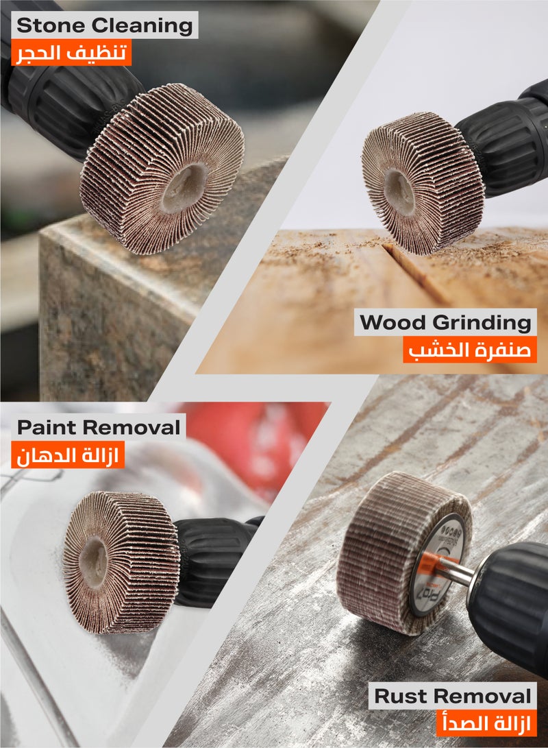 LAWAZIM Pro7 Sanding Flap Wheel for Drill -25 Piece, 80x25mm, 120 Grit- 1/4 inch 6mm Shank Mounted Aluminum Oxide Cylindrical Shape Grinding Abrasive Polishing Disc Sander for Metal Wood Paint Removal - Image 4